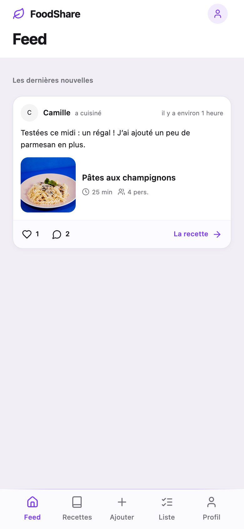 Le fil FoodShare : une recette cuisinée et partagée par Camille